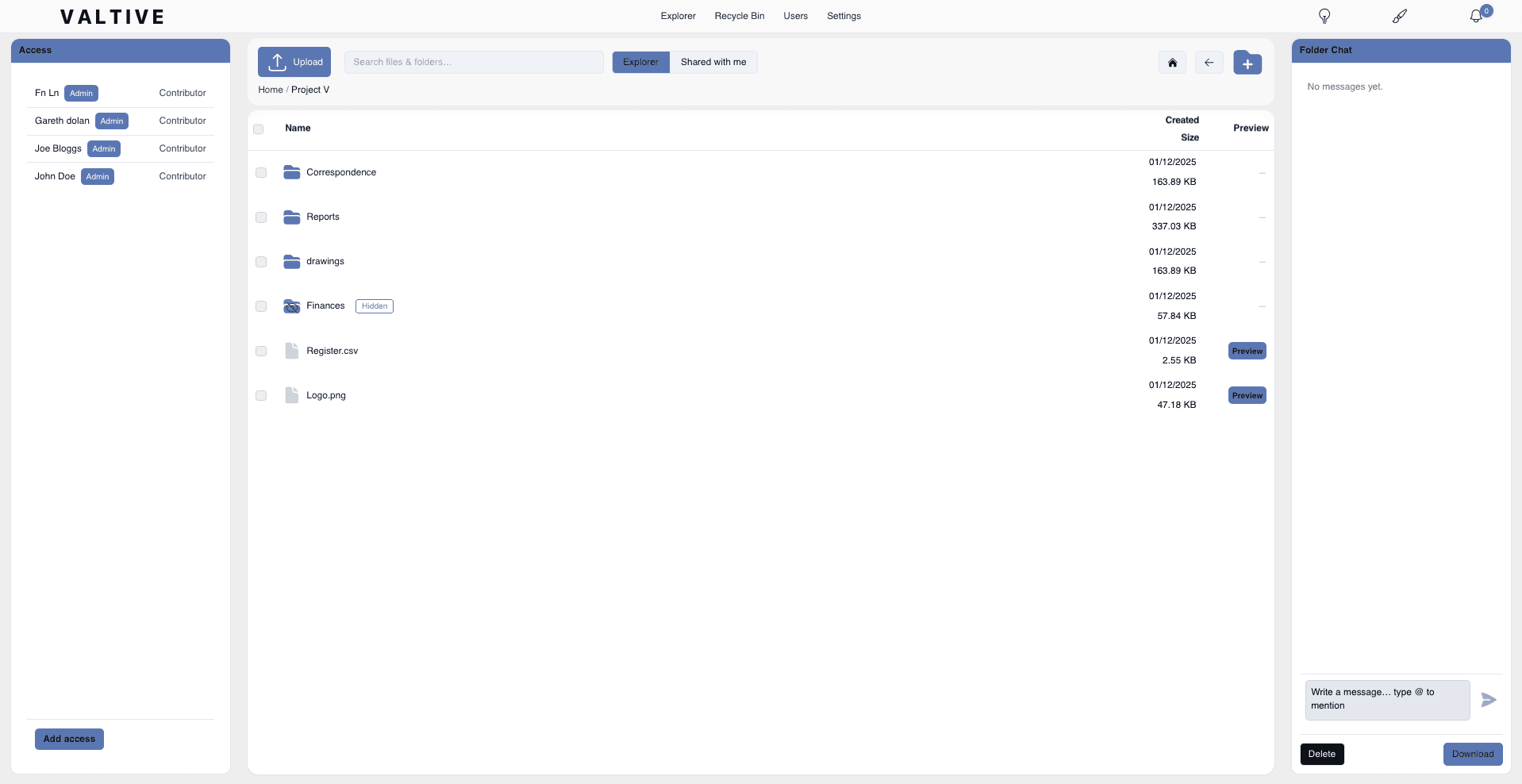 VALTIVE app - Explorer view